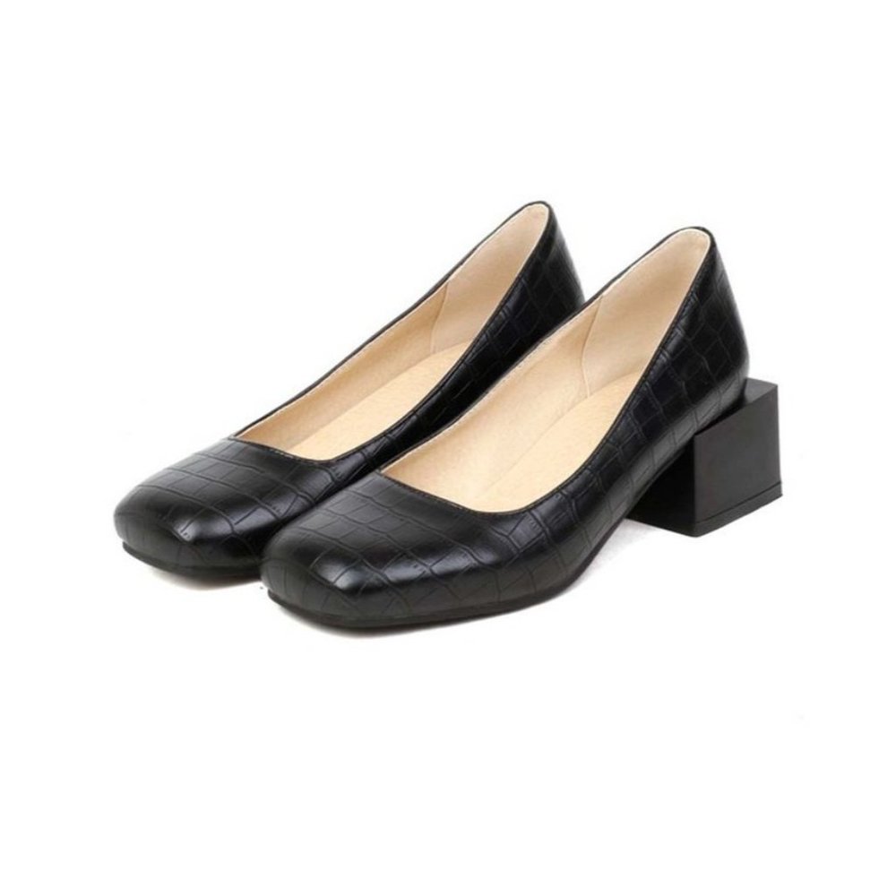 New Black Croc-Embossed Square-Toe Pump Pumps Black 11.5